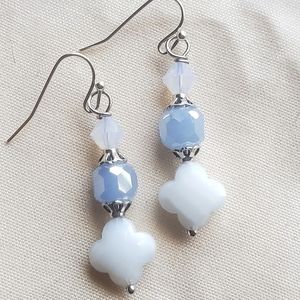 Handmade Soft Blue and White Crystal Earrings